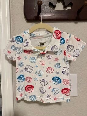 Babysoy White Shell Print Polo Shirt 6-12 Months